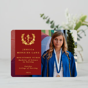 Red RN Asclepius Graduation Photo Announcement