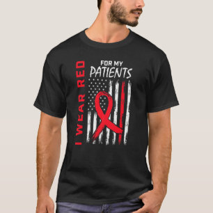 Red RN Nurses Patients Heart Disease Awareness Fla T-Shirt
