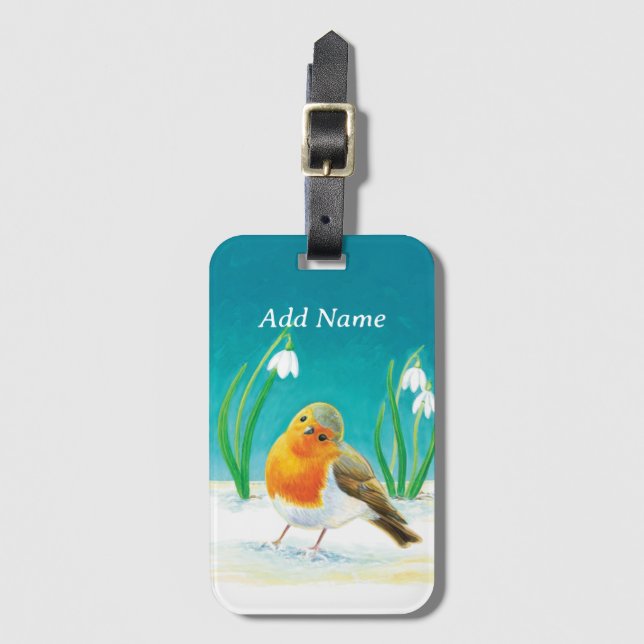 Red Robin and snowdrops  Luggage Tag (Front Vertical)