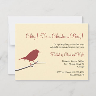 Red robin bird branch Christmas holiday party Invitation