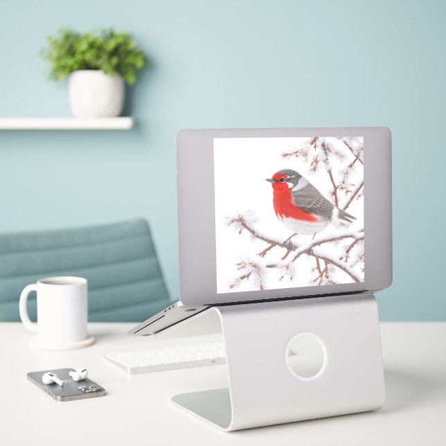 Red Robin Bird in Snow (Laptop On Desk)