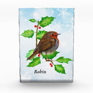 Red Robin Bird Watercolor Painting Photo Block