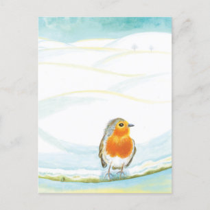 Red Robin Bird & Winter Illustration Holiday Postcard