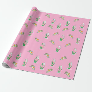 Red Robin Birds and Snowdrops, Galanthus nivalis Wrapping Paper