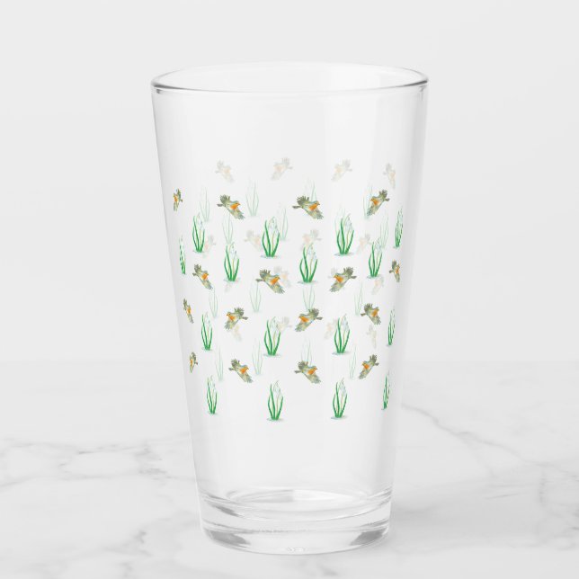 Red Robin Birds and Snowdrops spring pattern  Glass (Front)