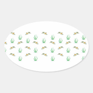 Red Robin Birds and Snowdrops spring pattern Oval Sticker