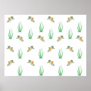 Red Robin Birds and Snowdrops spring pattern   Poster