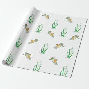 Red Robin Birds and Snowdrops spring pattern Wrapping Paper