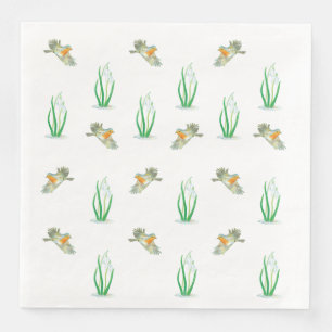 Red Robin Birds & Snowdrops Playful Spring Pattern Napkin