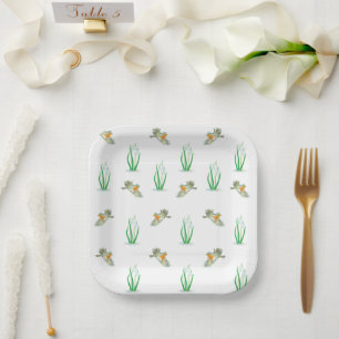 Red Robin Birds & Snowdrops Playful Spring Pattern Paper Plate