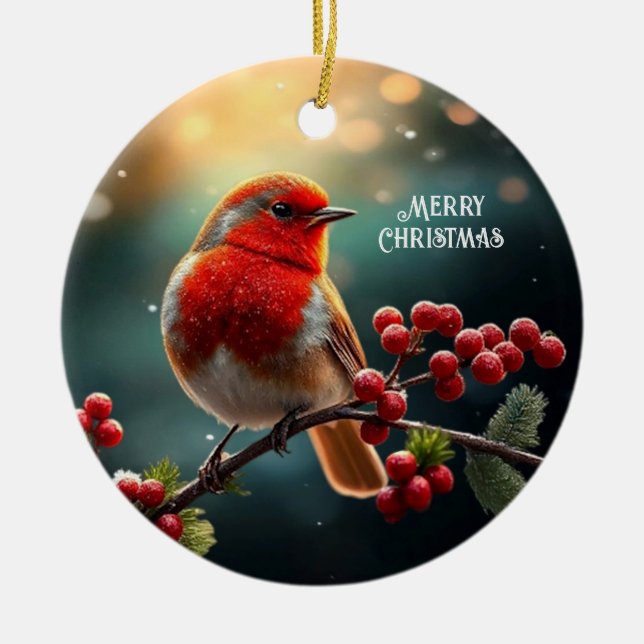 Red Robin Christmas Holiday Ornament (Front)