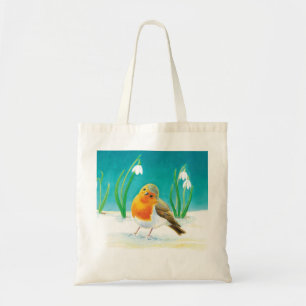 Red Robin (Erithacus rubecula) and Snowdrops  Tote Bag
