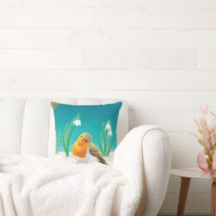 Red Robin (Erithacus rubecula) Early Spring Cushion