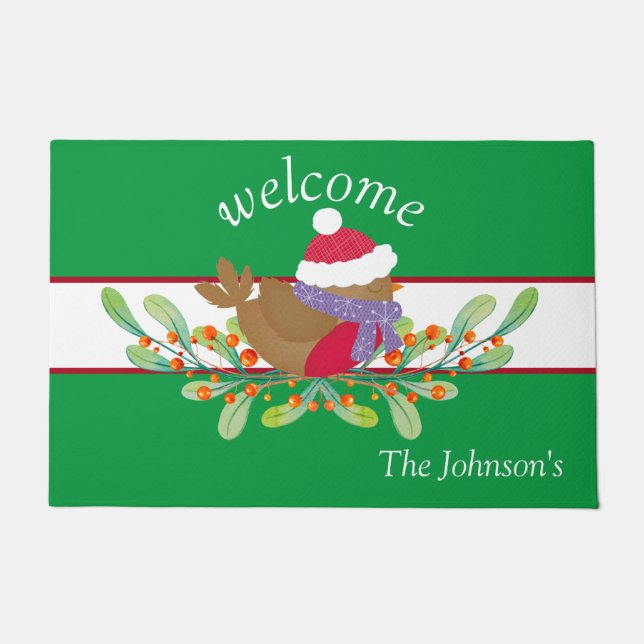 Red Robin Floral Door Mat (Front)