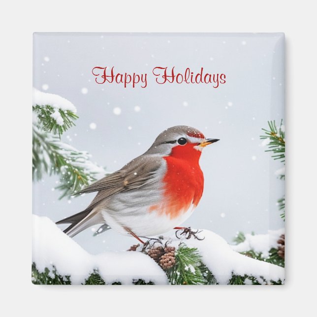  Red Robin Holiday Christmas Magnet (Front)