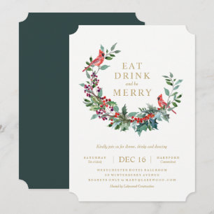 Red Robin Holiday Wreath Party Invitation