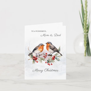 Red Robin Holly Mum & Dad Christmas Card