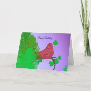 Red Robin on a Branch Birthday Wishes Card