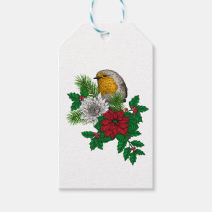 Red robin on Christhmas decoration Gift Tags