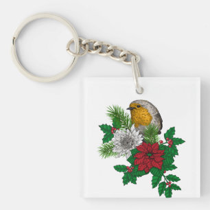 Red robin on Christhmas decoration Key Ring