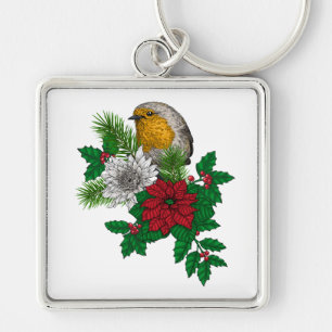 Red robin on Christhmas decoration Key Ring