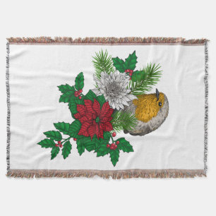 Red robin on Christhmas decoration Throw Blanket