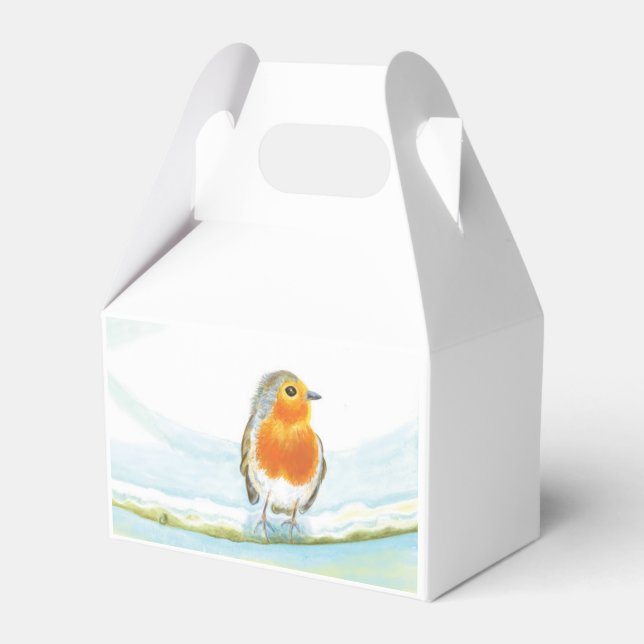 Red Robin on snowy branch in winter Favour Box (Front Side)
