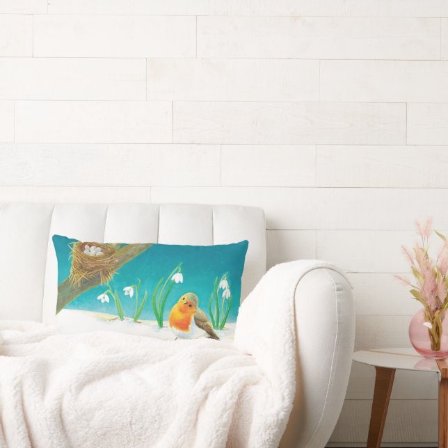 Red Robin Spring Snowdrops Lumbar Cushion (Couch)