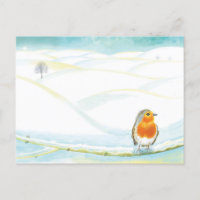 Red Robin & White Winter Landscape Illustration