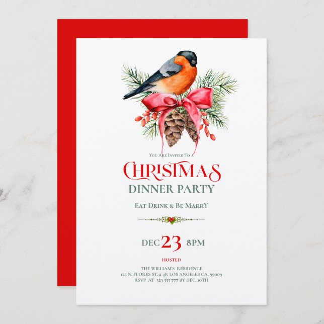 Red Robin with pinecones Christmas design Invitation (Front/Back)