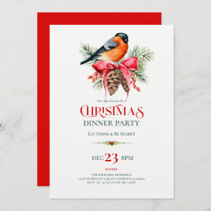 Red Robin with pinecones Christmas design Invitation