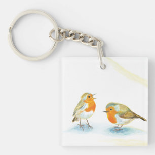 Red Robins in Winter  Key Ring