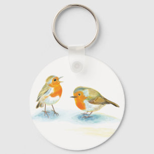 Red Robins in Winter Key Ring