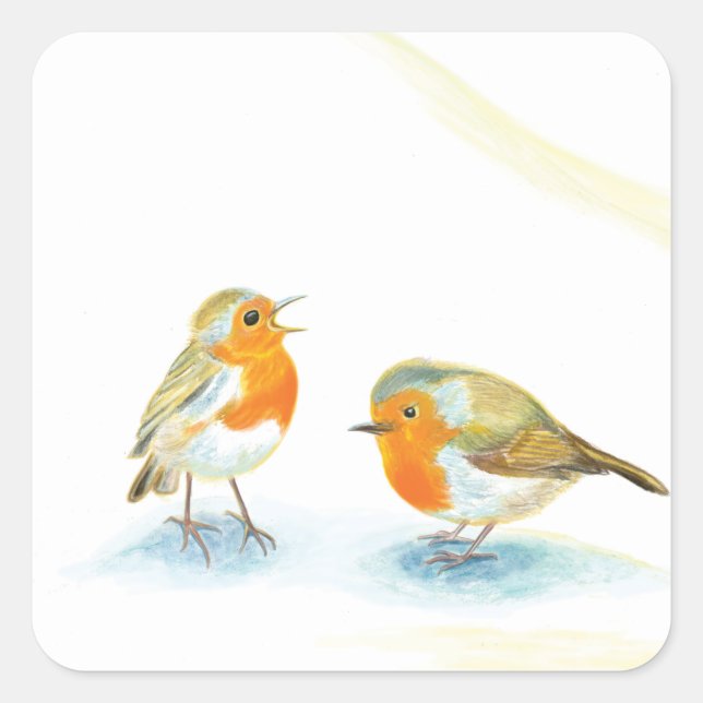 Red Robins in Winter   Rectangular Sticker (Front)