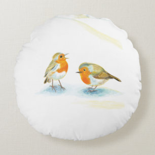 Red Robins in Winter Round Cushion