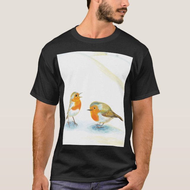 Red Robins in Winter  T-Shirt (Front)