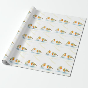 Red Robins in Winter Wrapping Paper