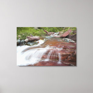 Red rock in Baring Creek in Glacier National Canvas Print