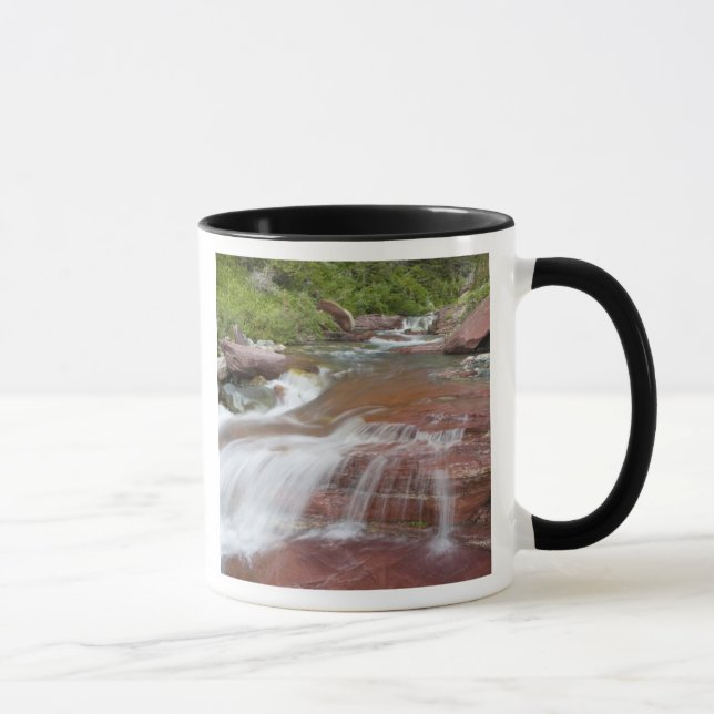 Red rock in Baring Creek in Glacier National Mug (Right)