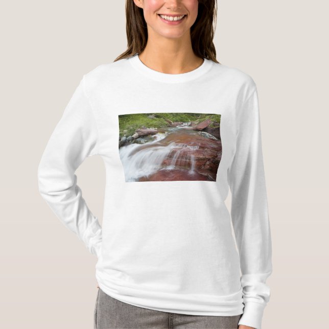 Red rock in Baring Creek in Glacier National T-Shirt (Front)