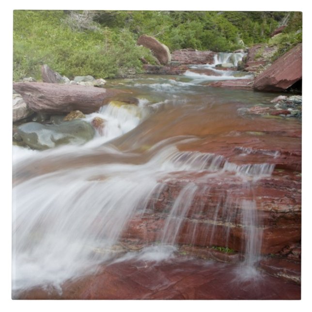 Red rock in Baring Creek in Glacier National Tile (Front)