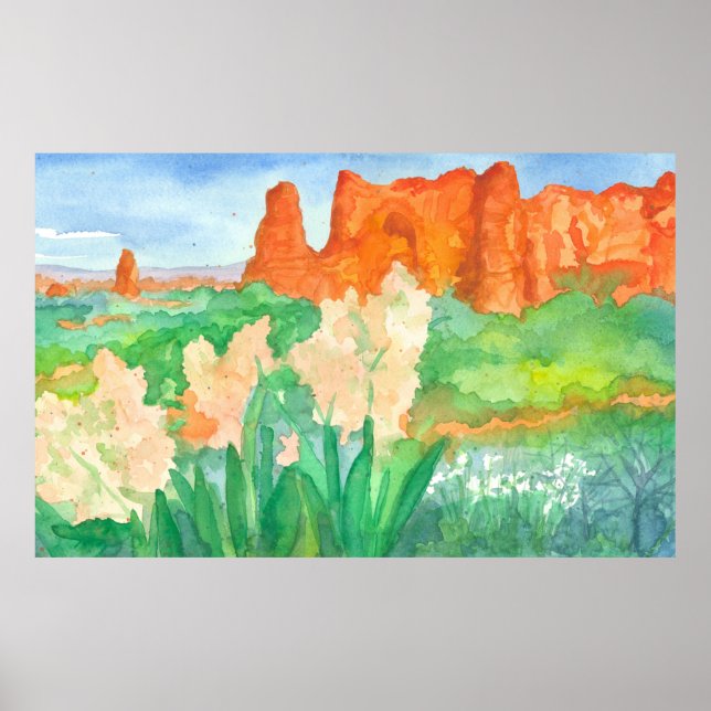 Red Rock Mountains Southwest Desert Watercolor Poster (Front)