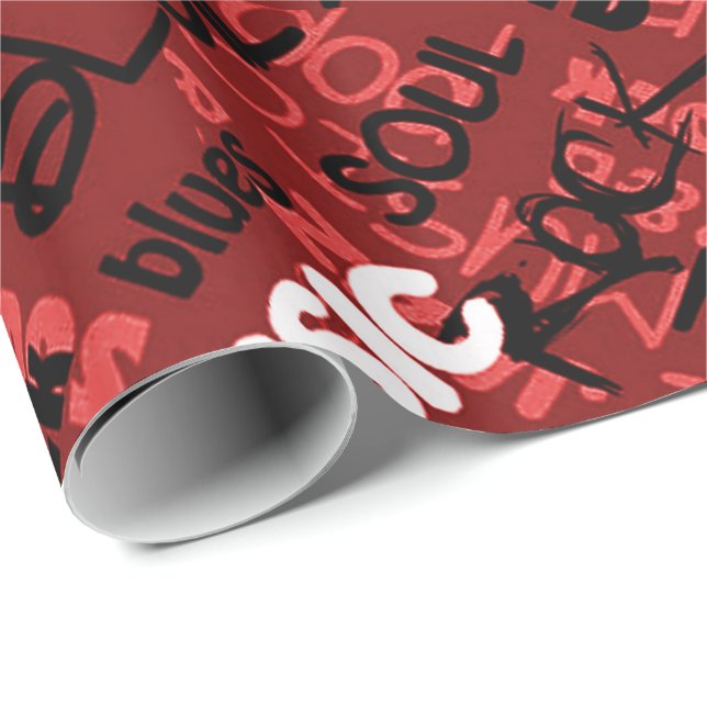 Red Rock Pop R & B Music Text Wrapping Paper (Roll Corner)