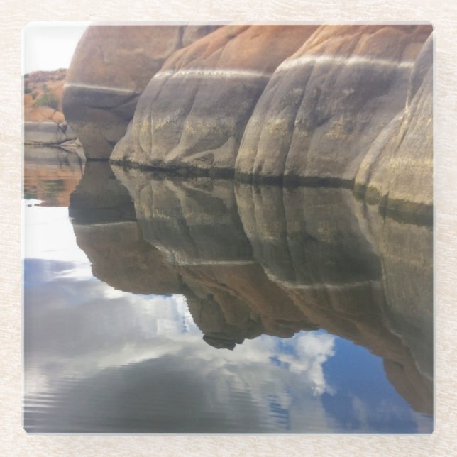 Red Rock Reflections Calm Lake Water Southwest Glass Coaster (Front)