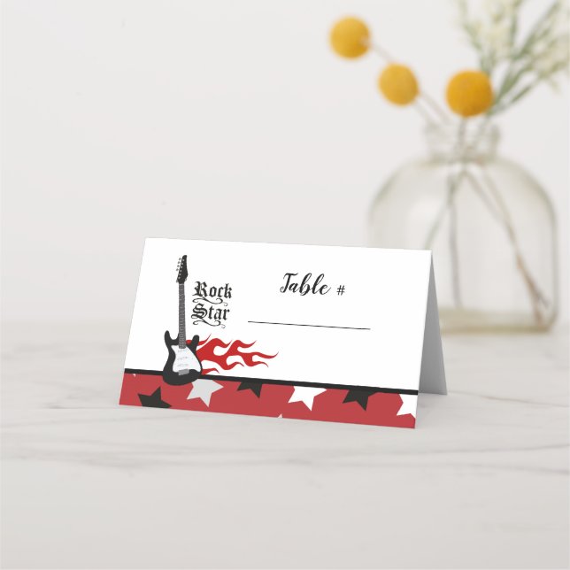 Red Rock Star Music Party Place Cards (Front)