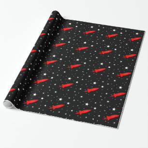Red Rocket in Space Wrapping Paper