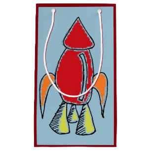Red Rocket Ship Spaceship Cute Cartoon Small Gift Bag