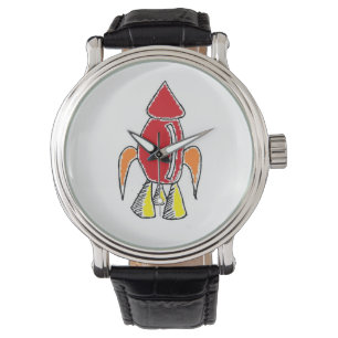 Red Rocket Ship Spaceship Cute Cartoon Watch