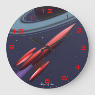 Red Rocketship Large Clock