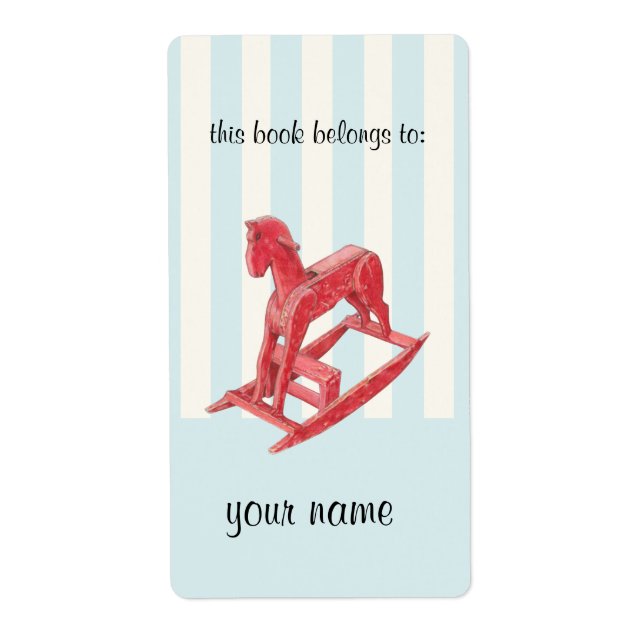 Red Rocking Horse stripes Bookplate Label (Front)